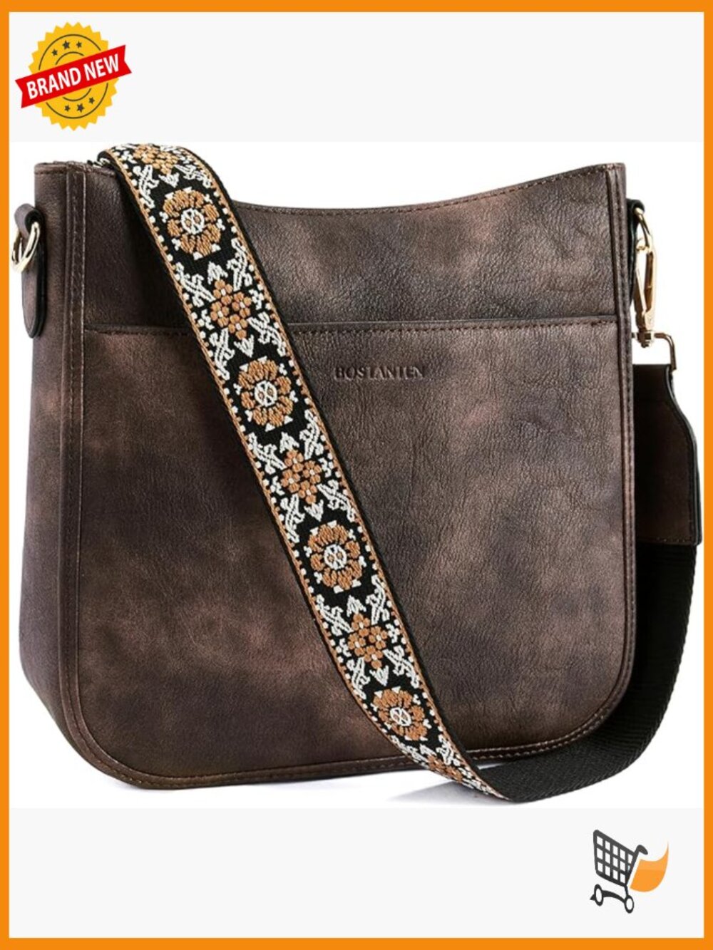 Vegan Leather Hobo Crossbody Purse with Wide Strap